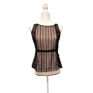 Whimsigoth Dark Romantic Black Nude Lace Peplum Tank Top Size 4P Ann Taylor Loft